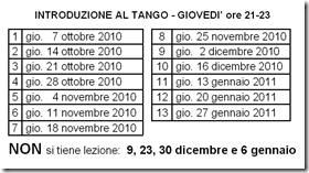 calendario Introduzione al Tango